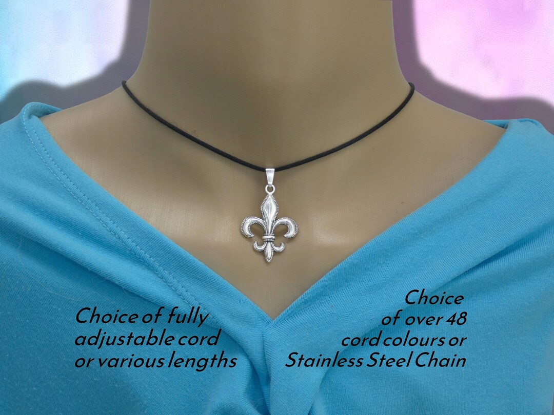 Unisex Fleur De Lys Pendant Necklace on Cord or Chain, Fleur De Lis ...