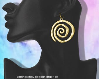 Extra Large Spiral Earrings, Gold or Silver Stainless Steel Celtic Swirl Vortex Jewelry Gift, Clip on or 925 Silver Hook, Lever Back, Wire,