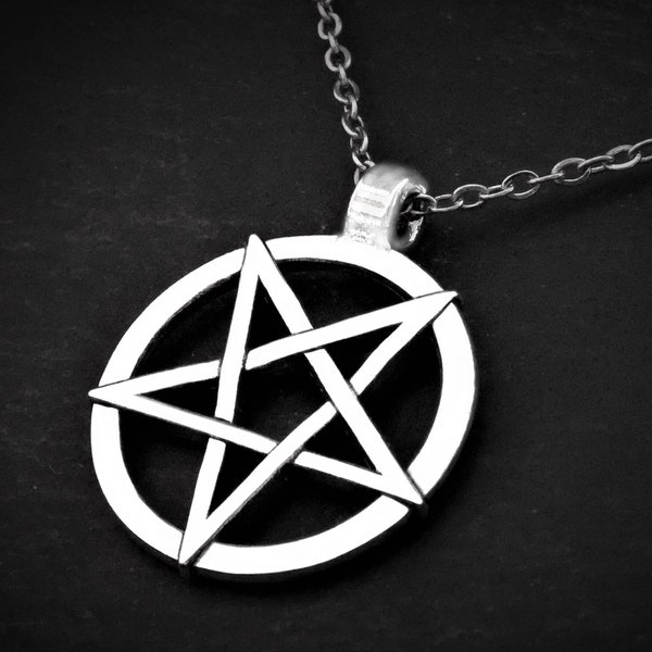 Unisex Pentagram Pendant Necklace on Cord or Chain, Inverted Pentacle Jewelry Gift, Wiccan Adjustable Choker or 16 18 20 22 24 26 28 30 "