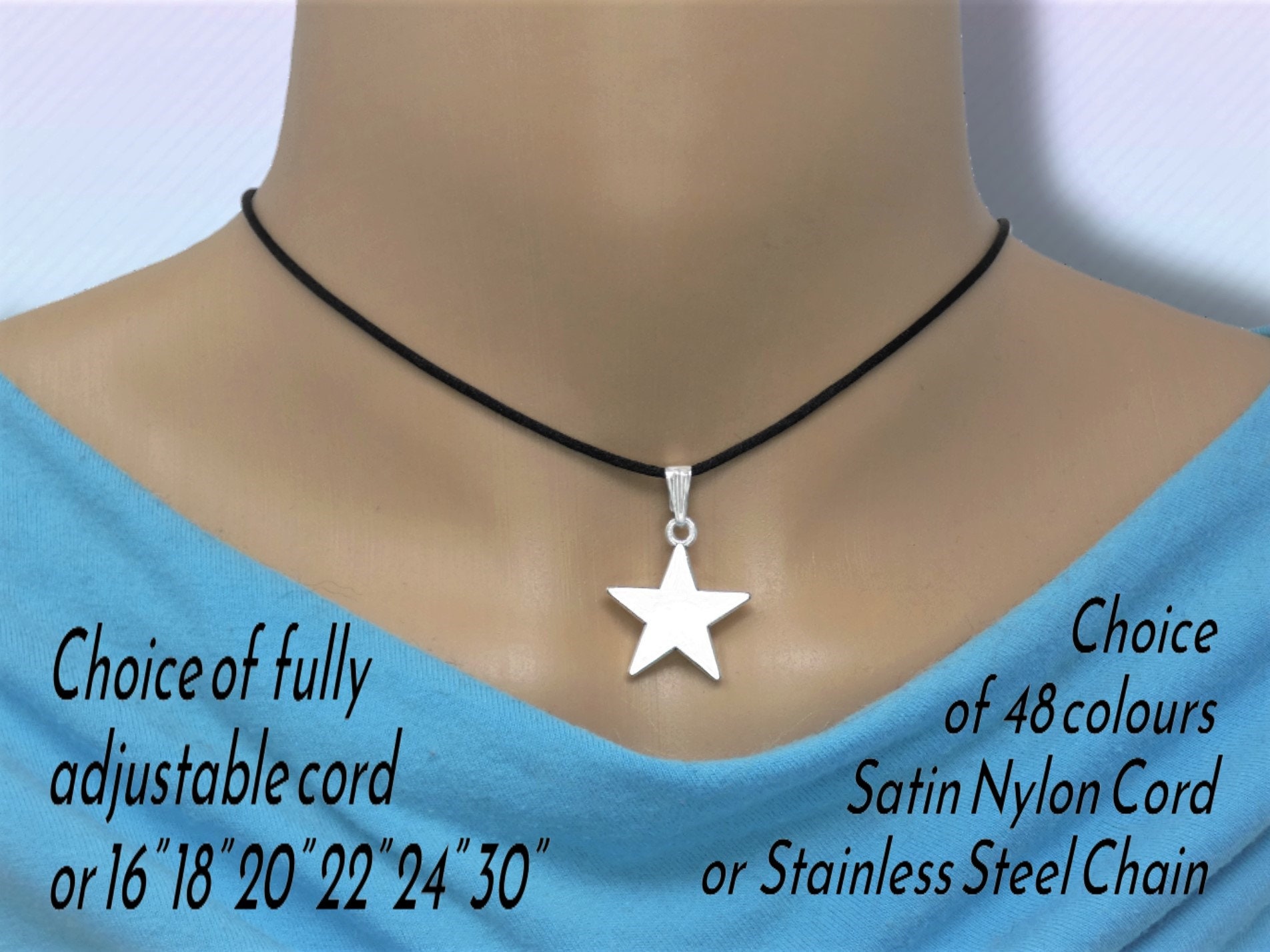Unisex Chunky Star Pendant Necklace on Cord or Chain, Large