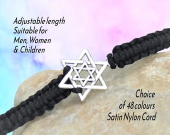 Pulsera unisex estrella de David Macrame, regalo de joyería de Israel, tamaño ajustable personalizado con encanto, cuerda de cuerda tejida, colores personalizados, Reino Unido