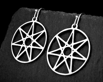 Septagram Earrings, Silver Stainless Steel Heptagram Jewellery,  Clip on or Pierced Options