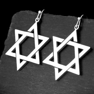 Star of David Earrings, Stainless Steel Israel Star Jewelry Gift, Clip on or 925 Sterling Silver Lever Back,  Hypoallergenic Stud, Hook Wire