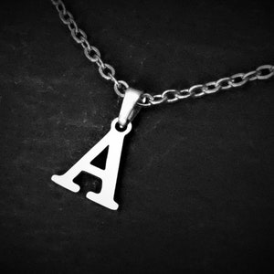 Initial Pendant Necklace on Cord or Chain, Unisex Stainless Steel Letter Alphabet Choker, Adjustable or 16 18 20 22 24 30 inch Chain UK