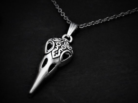 Unisex Raven Skull Pendant Necklace on Cord or Chain Bird Skull Choker Gothic Jewelry Gifts Adjustable or 16 18 20 22 24 30 inch Etsy France