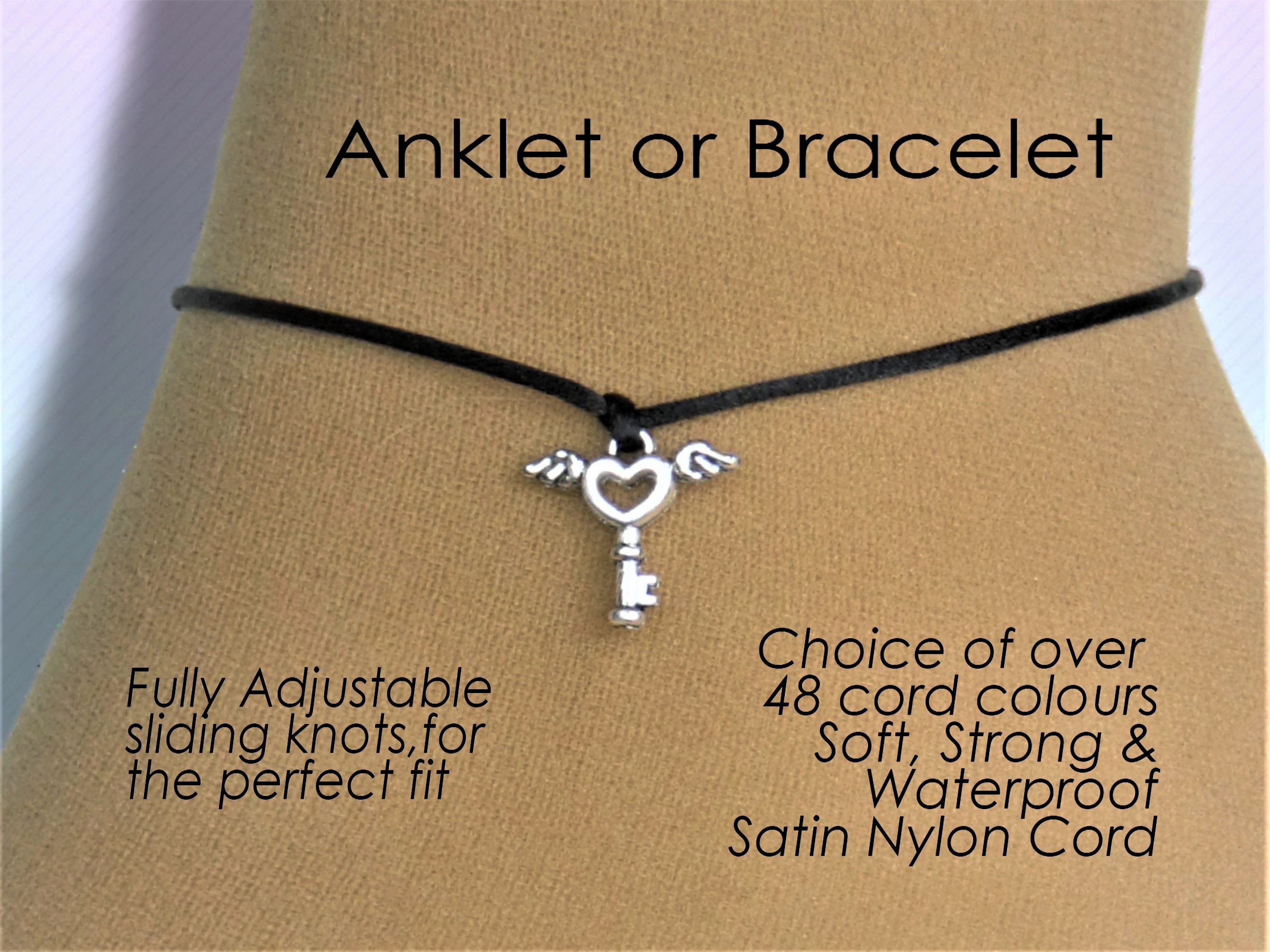 Unisex Flying Key Cord Anklet or Bracelet Key With Wings Jewelry