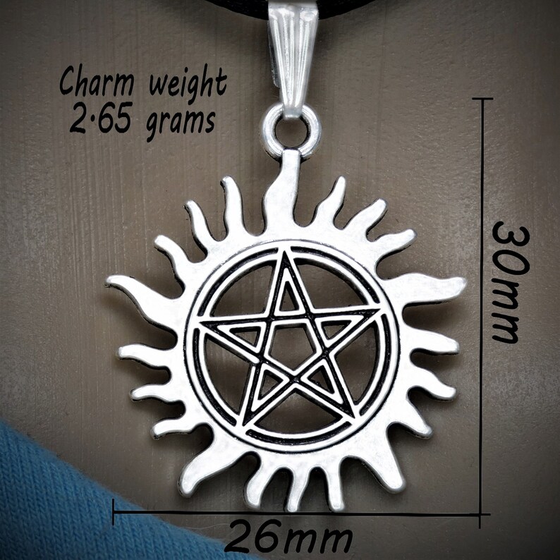 Pentagramma unisex in collana con ciondolo sole su corda o catena, regalo di gioielli per la protezione dei demoni, regolabile o in acciaio inossidabile 18 20 22 24 30 pollici immagine 3