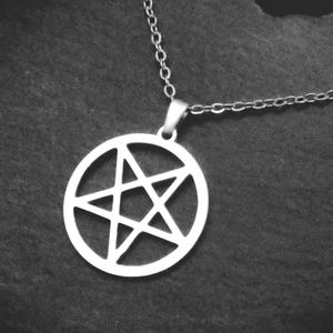 Inverted Pentagram Gold or Silver Stainless Steel Pendant Necklace on Cord or Chain, Unisex Satanic Jewelry Gift,