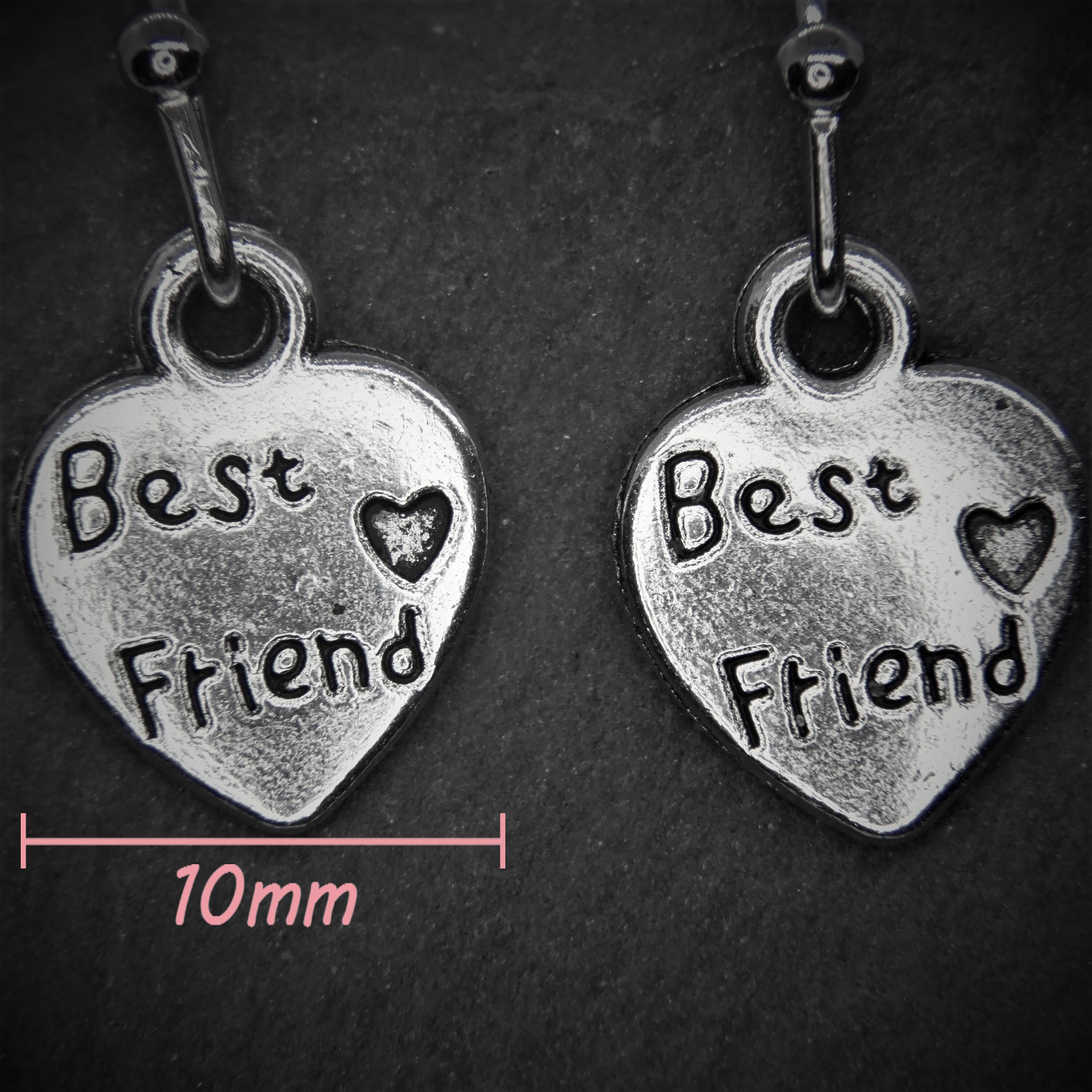 Best Friend Earrings Silver Heart drop earrings BFF Dangle Etsy