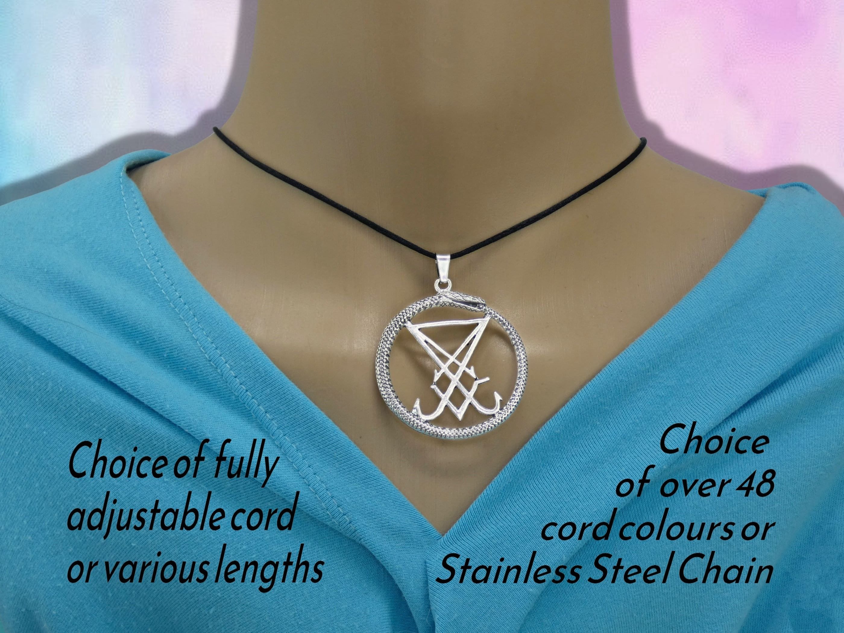 Large Lucifer Sigil in Ouroboros Pendant Necklace on Cord or