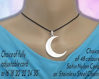 Large Crescent Moon Necklace, Statement Wiccan Pendant, Cord or Chain