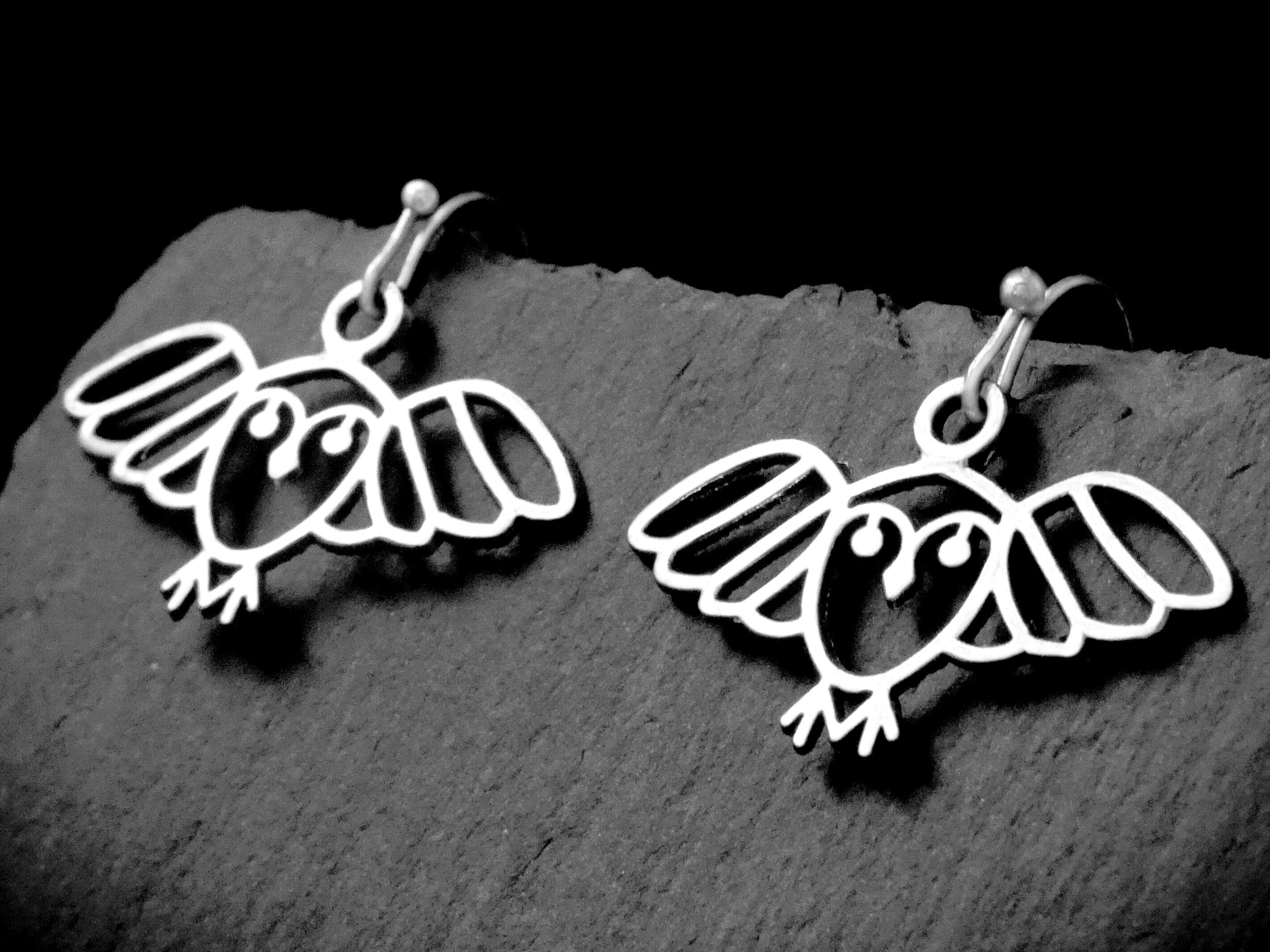 Flying Owl Earrings, Statement Bird Jewellery, Clip on or Silver Lever Back, Stud, Hook, Kidney Wire