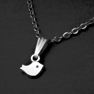 Tiny Bird Necklace, Minimalist Pendant, Cord or Chain, Unisex, Choice of Lengths or Adjustable Rope, String
