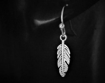 Delicate Feather Earrings for pierced or non pierced ears, Unisex Jewellery Gift, Clip on or 925 Sterling Silver, Lever Back, Threader +