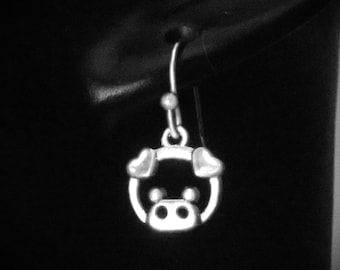 Pig Earrings, Little Piggy Jewelry Gift, Clip on or 925 Sterling Silver Lever Back, Stainless Steel Stud, Hypoallergenic Hook, Wire