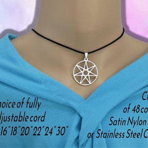 Unisex Heptagram Seven Pointed Star Pendant Necklace on Cord or Chain, Adjustable Choker or 16 18 20 22 24 30 inch Stainless Steel UK