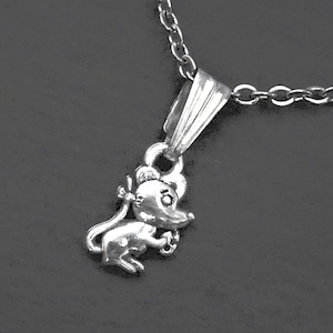 Tiny Mouse Pendant Necklace on Cord or Chain, Cute Rat Jewelry Gift, Adjustable Rope Choker or 16 18 20 22 24 30 inch Stainless Steel