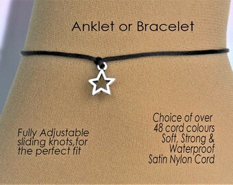 Star Anklet or Bracelet, Adjustable Cord Unisex Jewellery