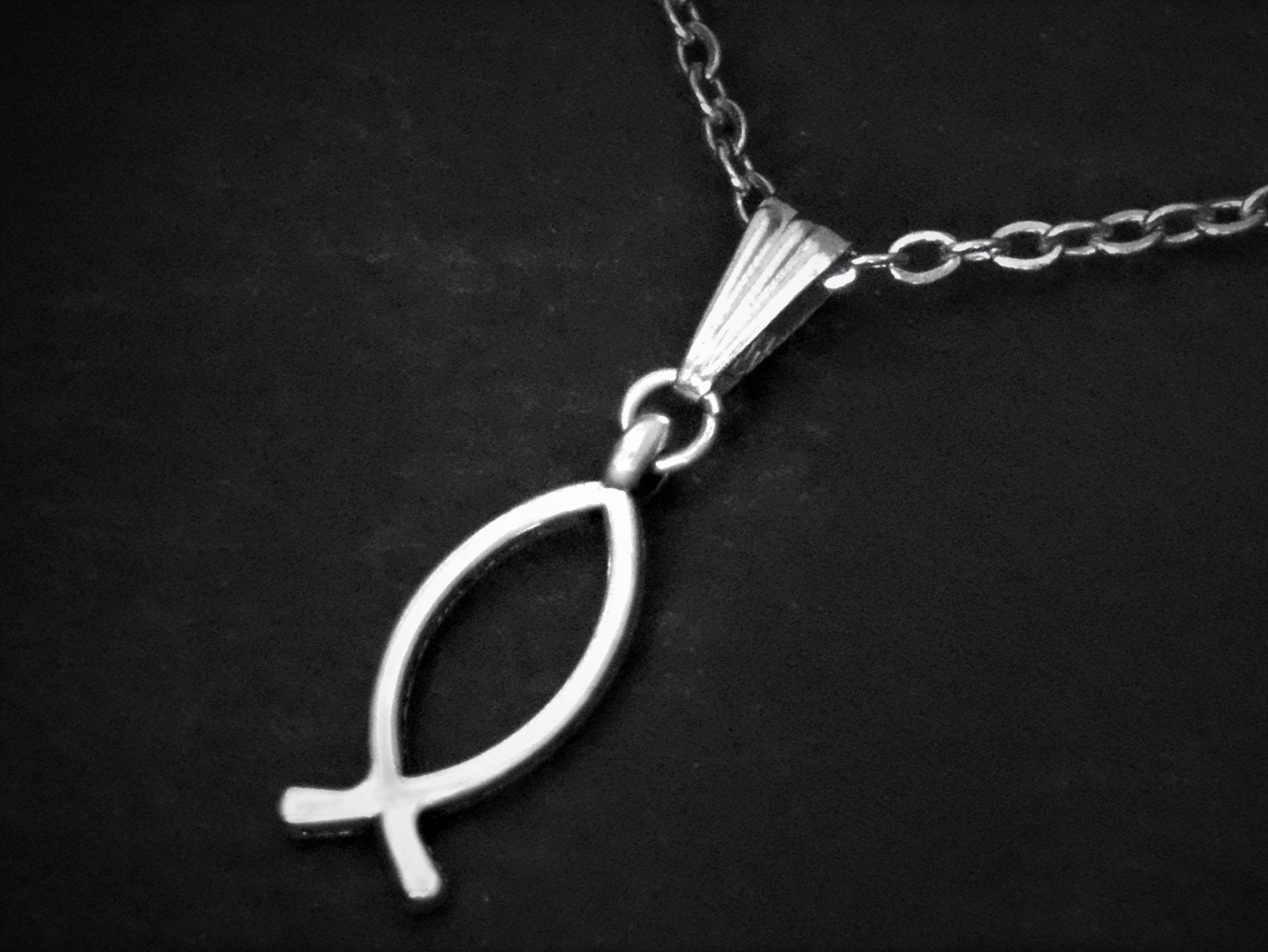 Christian Fish Pendant Necklace on Cord or Chain, Unisex Ichthus Jesus Fish Jewelry Gift, Adjustable or 16 18 20 22 24 26 28 30 inch