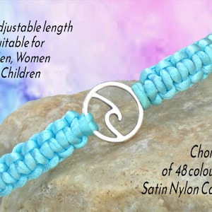 Unisex Ocean Wave Macrame Bracelet, Surf Sea Beach Jewelry Gift, Adjustable with Charm Woven Knotted Cord Rope String, Custom Colour UK