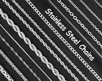 Stainless Steel Chain Necklace, Belcher, Box, Cable, Curb, Cuban, Figaro, Paperclip, Rope, Snake, Wheat, Lobster Clasp 16 - 30 inch
