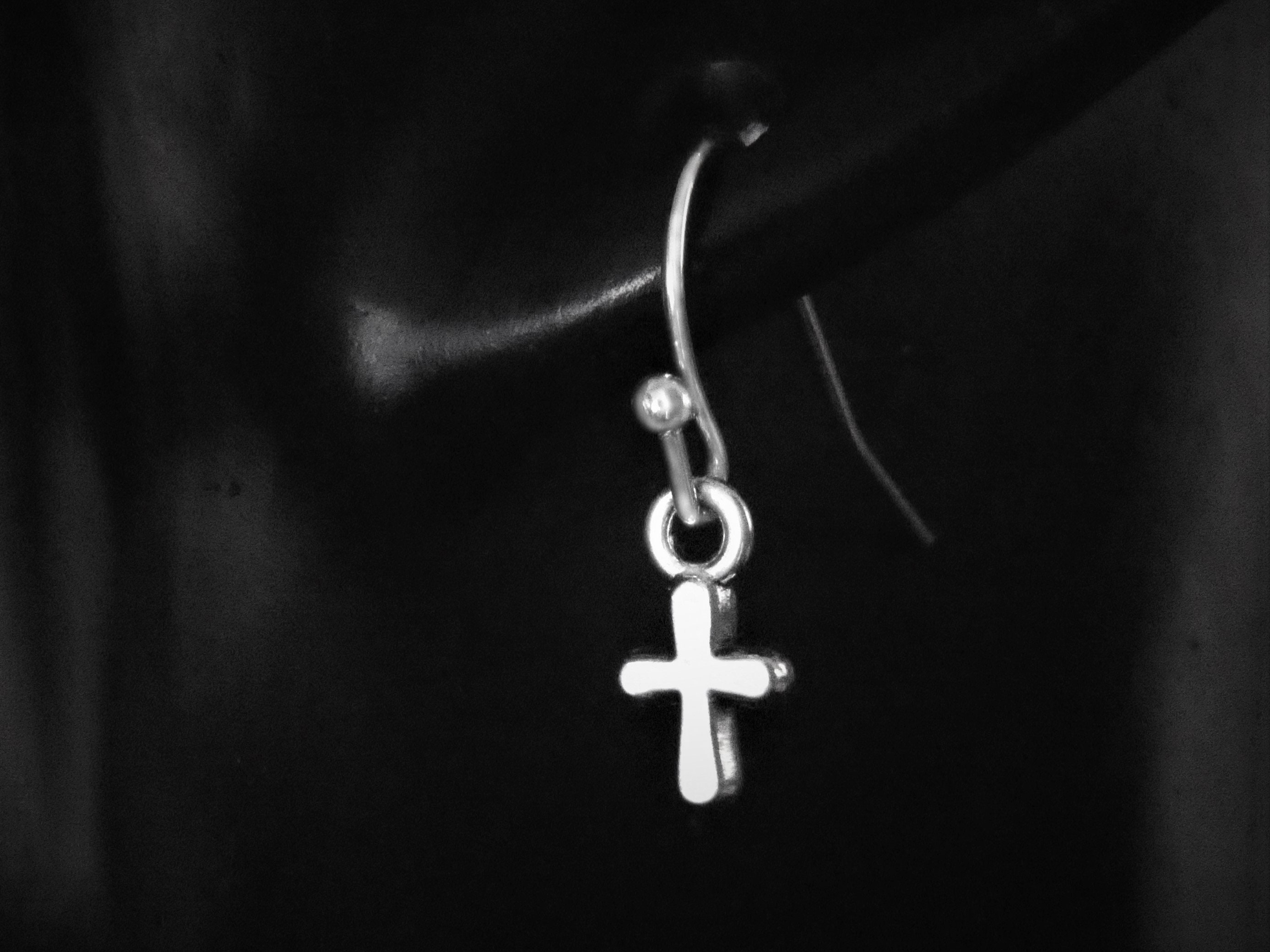 Tiny Cross Dangle Earrings Christian Jewelry Gift Clip on or