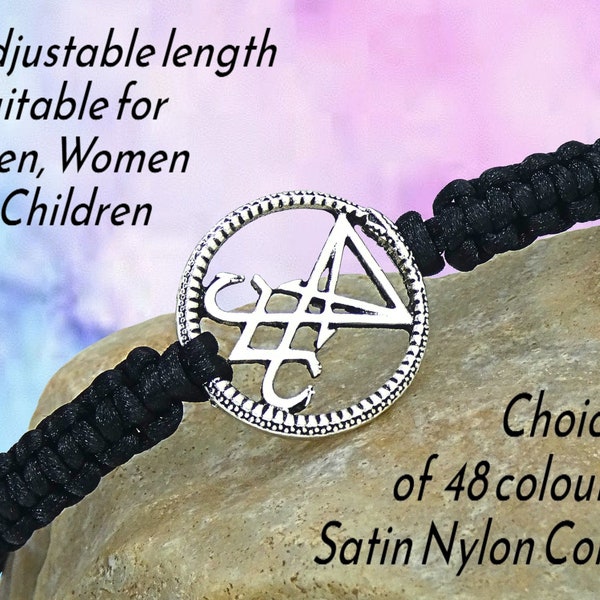 Unisex Lucifer Sigil in Ouroboros Macrame Bracelet, Satans Sign & Snake, Satanic Jewelry Gift, Adjustable Knotted Cord Rope, Custom Size