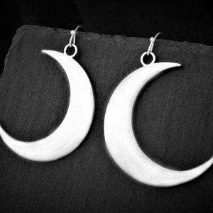 Extra Large Moon Earrings, Crescent Moon Jewelry Gift, Clip on or Lever Back Hoop, 925 Sterling Silver, Hypoallergenic, Hook, Wire,+