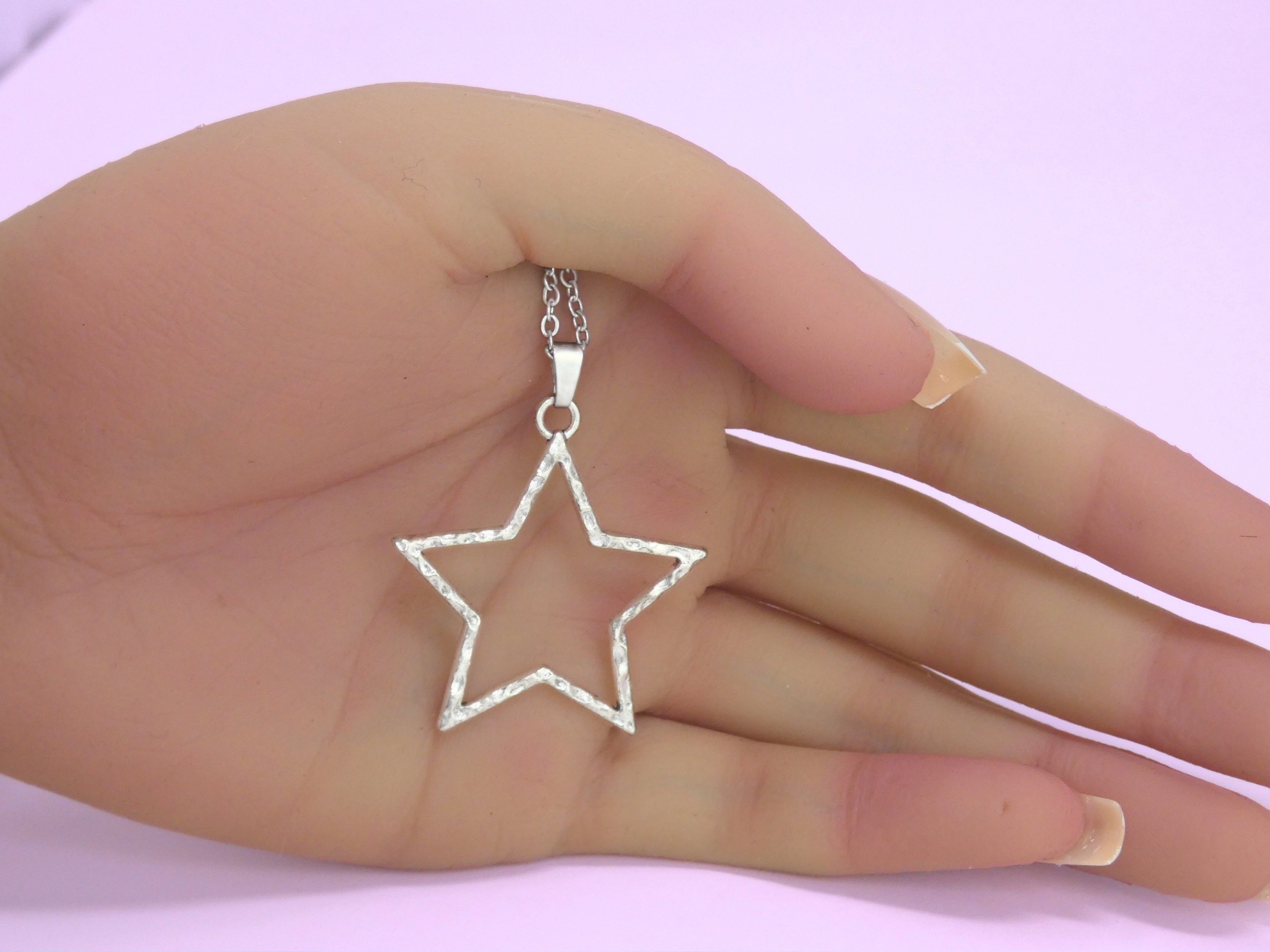 Extra Large Hammered Star Pendant Necklace on Cord or Chain Extra Large Hammered Star Pendant Necklace on Cord or Chain