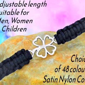Four Leaf Clover Bracelet, Shamrock Charm, Unisex Adjustable Macramé Cord