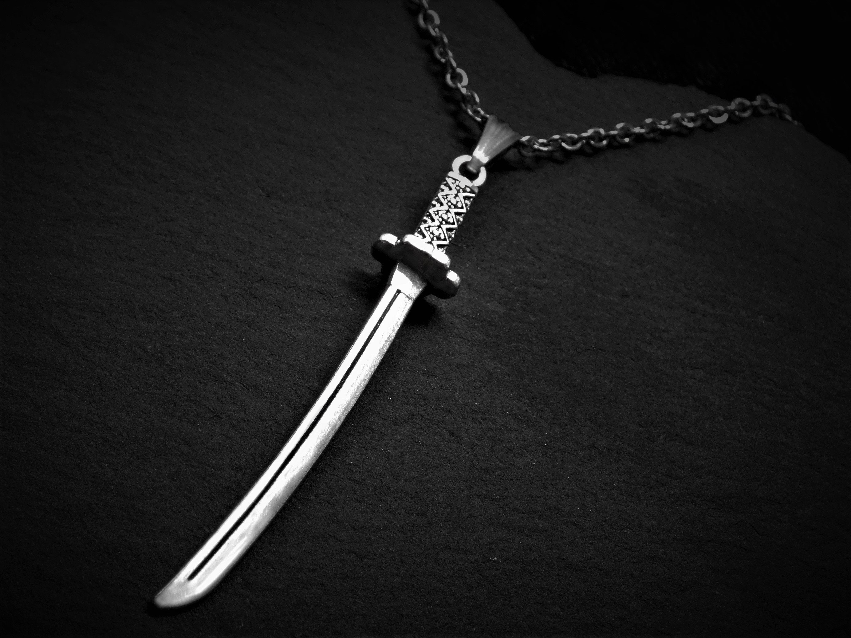 Unisex Katana Pendant Necklace on Cord or Chain, Samurai Unisex Katana Pendant Necklace on Cord or Chain, Samurai