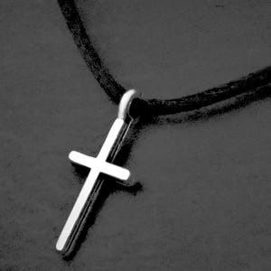Delicate Cross Necklace, Simple Dainty Cross Jewelry Gift, Cord Pendant Adjustable Choker, Customised Colour Rope String, Handmade in the UK