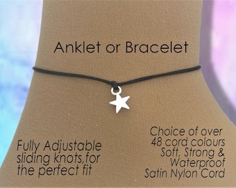 Star Anklet or Bracelet, Unisex Jewellery, Adjustable Length Cord
