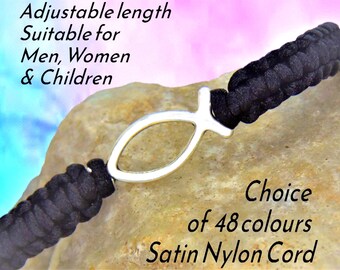 Christian Fish Bracelet, Ichthus Jewellery, Unisex Adjustable Macrame