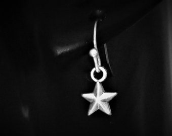 Dainty 3D Star Earrings, Tiny Christmas Star Jewelry Gift, Clip on or Lever Back Hoop, 925 Sterling Silver, Hypoallergenic, Hook, Stud +