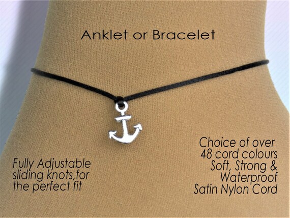 Unisex Anchor Anklet or Bracelet Nautical Jewelry Gifts Charm Adjustable Wish Wrist or Ankle Cord String Rope Customised Colour UK Etsy