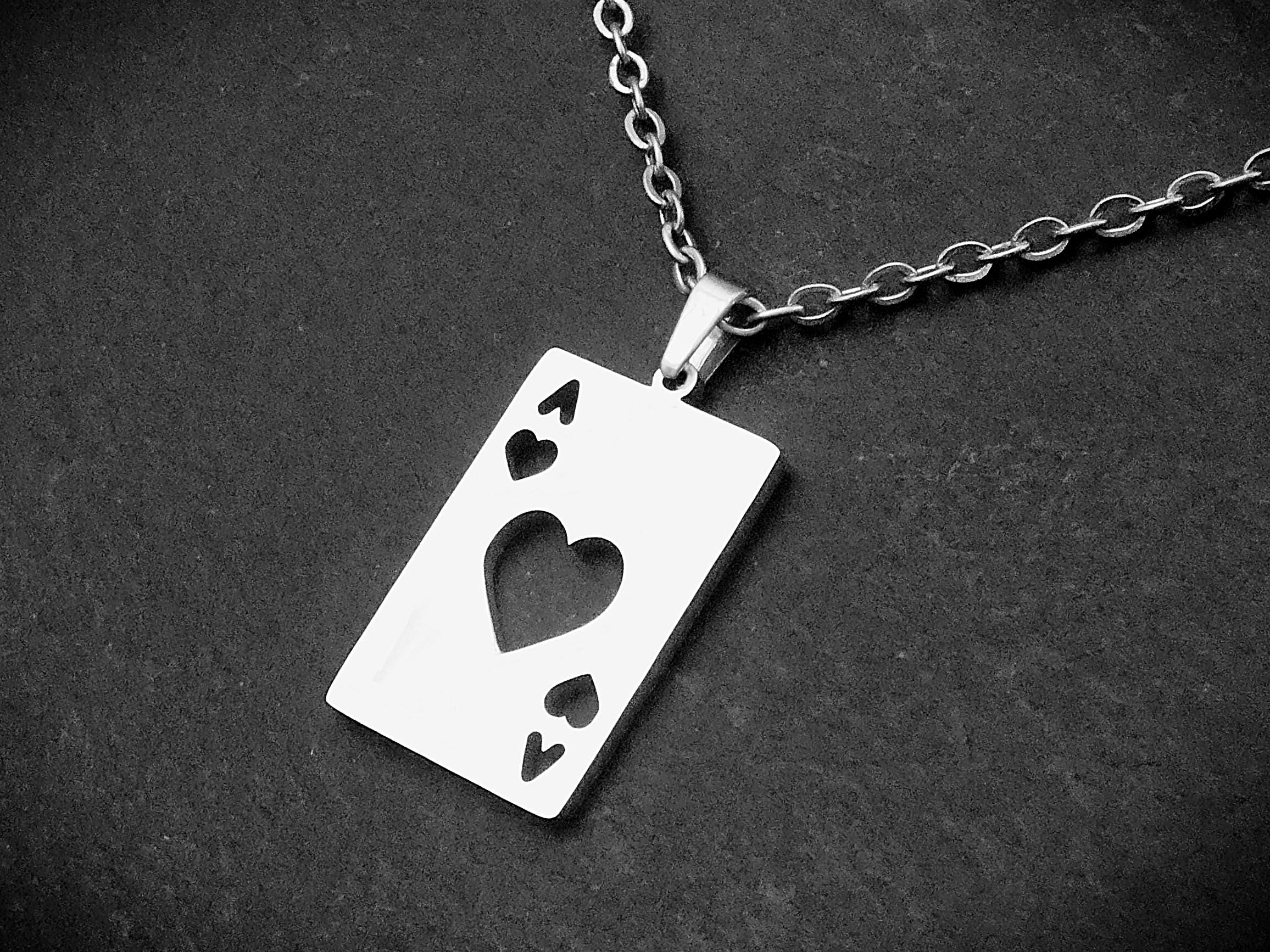 Ace of Hearts Pendant Necklace on Cord or Chain, Gold or