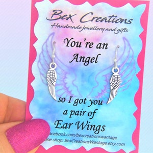 Angel Wing Earrings Jewelry Gift, Cute Gift for Friend, You're an Angel, Tiny Wings Clip on or 925 Sterling Silver Lever Back, Stainless