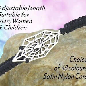 Spider Web Bracelet, Halloween Charm, Unisex Adjustable Length Macramé Knotted Cord