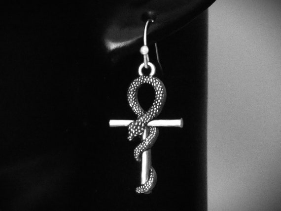 Sterling Silver Snake Ankh Earrings Sterling Silver Snake Ankh Earrings
