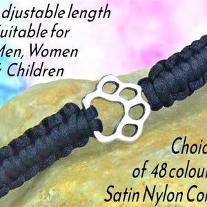 Paw Print Bracelet, Animal Charm, Unisex Adjustable Length Macramé Knotted Cord Rope String