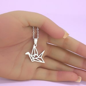 Origami Crane Necklace, Paper Bird Pendant, Cord or Chain, Unisex
