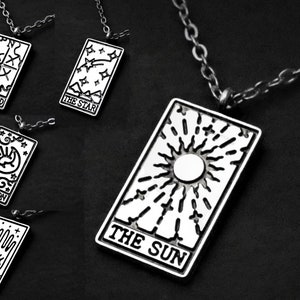 Unisex Tarot Card Pendant Necklace on Cord or Chain, Tarot Jewelry Gift, Sun Moon Star World Fortune Adjustable or 16 18 20 22 24 26 28 inch