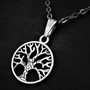 Unisex Tree of Life Pendant Necklace on Cord or Chain, Celtic Tree Jewelry Gift, Adjustable Choker or 16 18 20 22 24 30 inch Stainless Steel