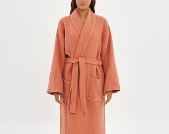 House Babylon Men's Women's Bathrobe Pink Dressing Gown 230 GSM Turkish Cotton Oeko-Tex Certified Toweling Robe with Pockets And Belt Pomelo