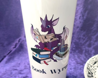 Dragon travel mug, Book Wyrm, coffee cup, Cup for book lovers, Bookish Gift, steel tumbler, portable cup, keep hot or cold