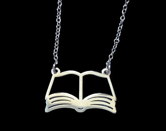 Open book pendant, Necklace for Book lovers, book Jewellery, Bookish Gift, Minimalist Necklace,
