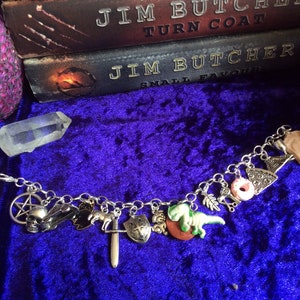 The Dresden files, Flavour of, charm bracelet, Jim Butcher, inspired, dark fantasy, fantasy bracelet, handmade bracelet, dark academia,indie