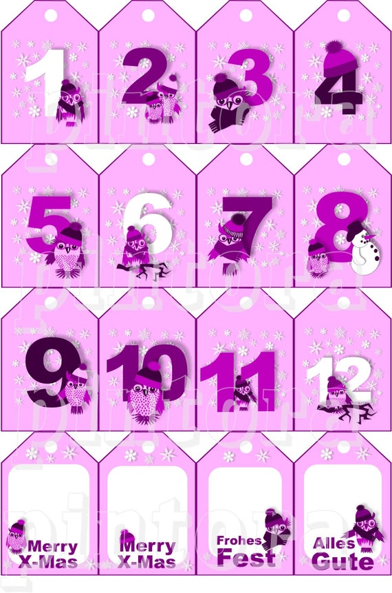 Advent Geschenkanh\u00e4nger digital Download X-Mas DIY Weihnachten Adventskalenderzahlen Anh\u00e4nger maritim Zahlen Adventskalender