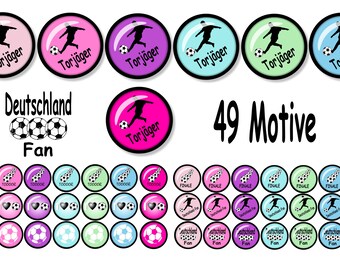 Cabochon templates to print, size 12 mm, Germany fan football pastel